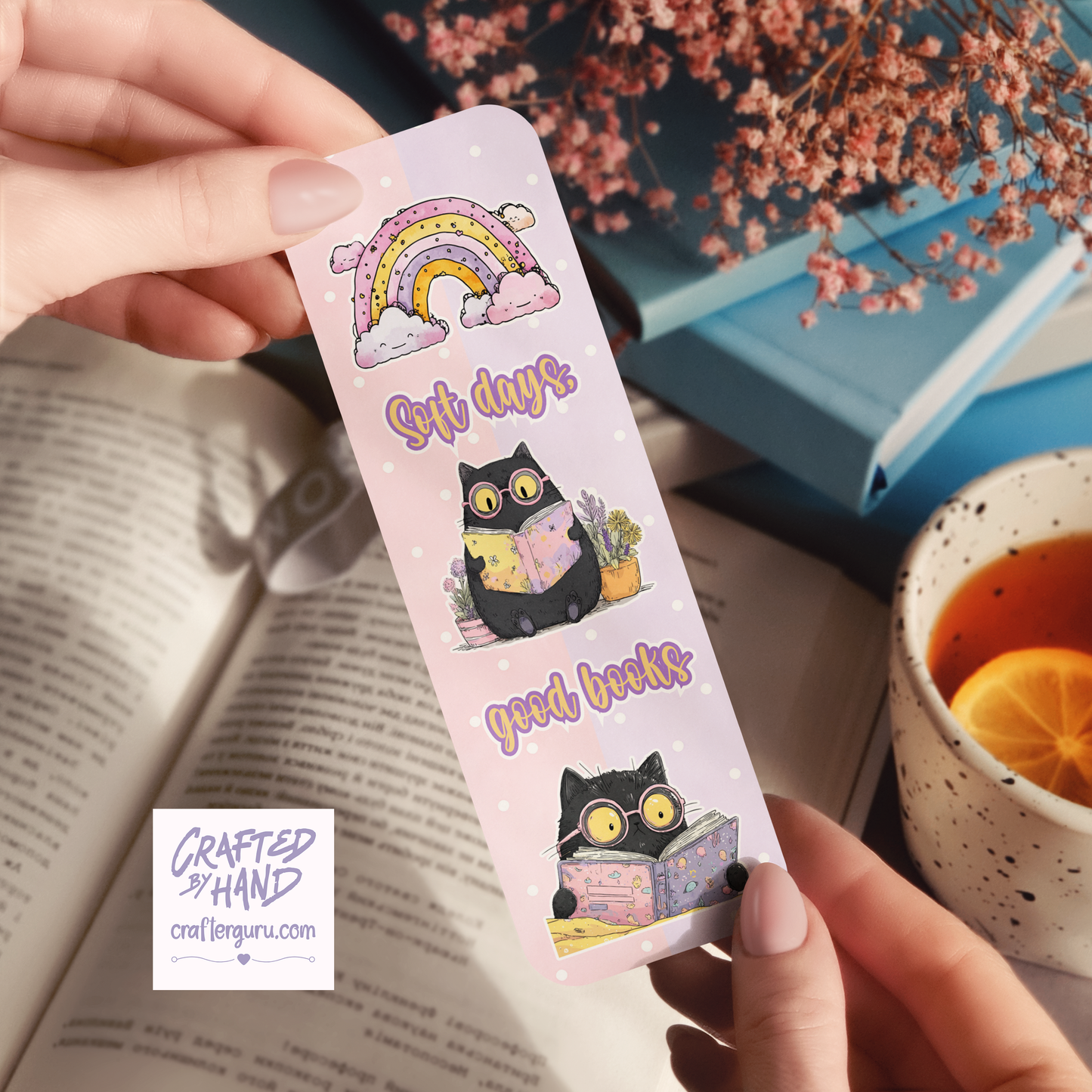Soft Days, Good Books Bookmark – Cute Cat Book Lover Gift | BMK-002