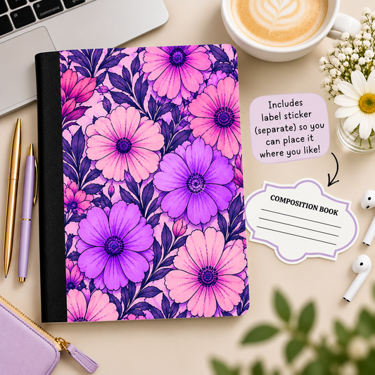 Floral composition book with separate label sticker included