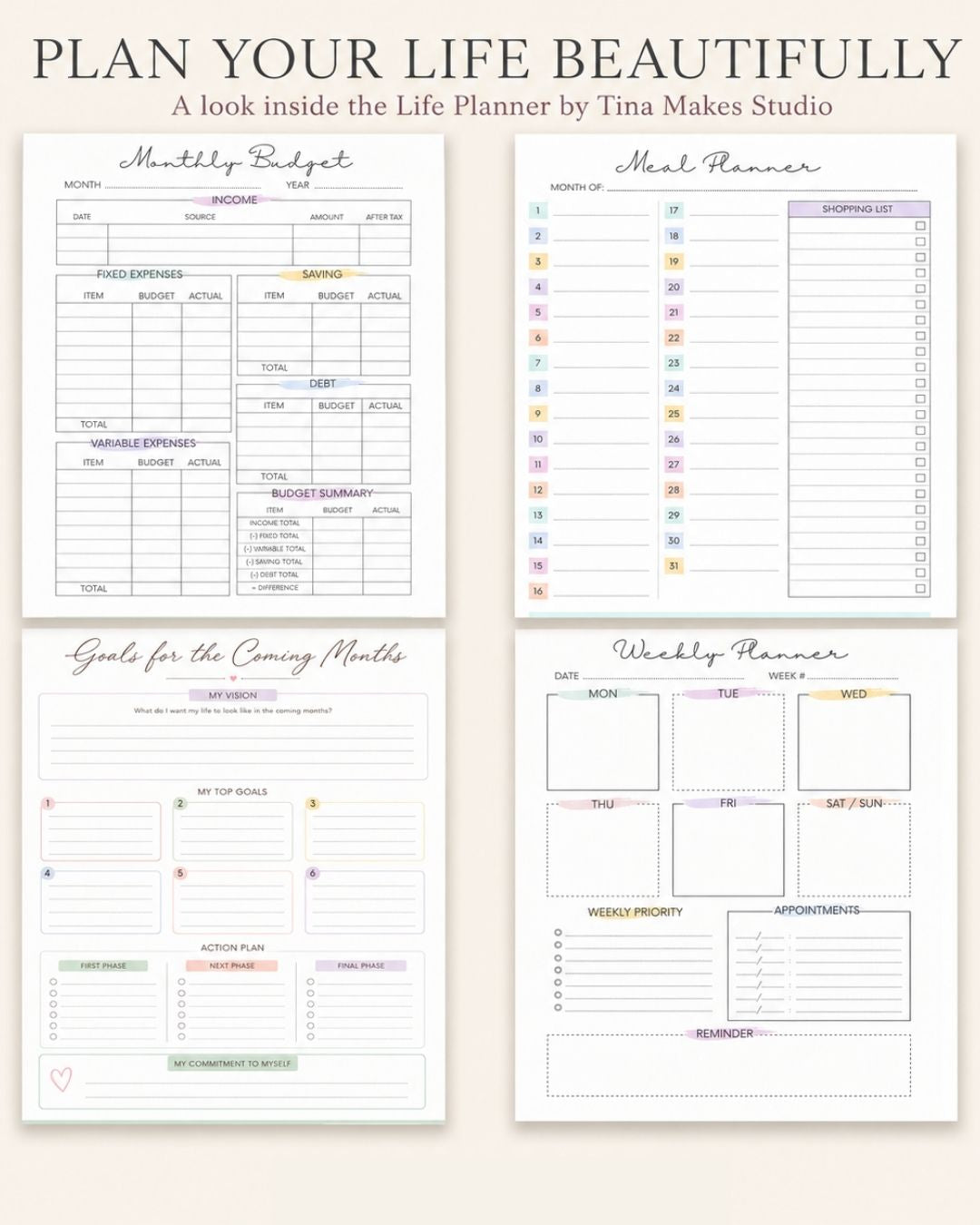 Life Planner cover – floral watercolor design by Tina Makes Studio