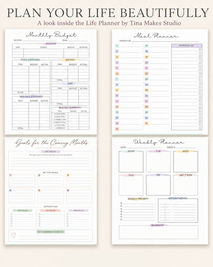 Life Planner cover – floral watercolor design by Tina Makes Studio