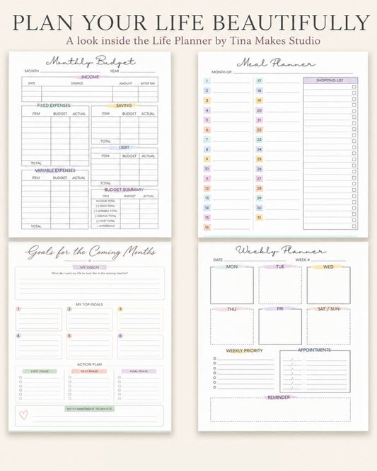 Life Planner cover – floral watercolor design by Tina Makes Studio