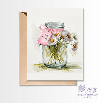 Mason Jar Daisies Birthday CardGC-036
