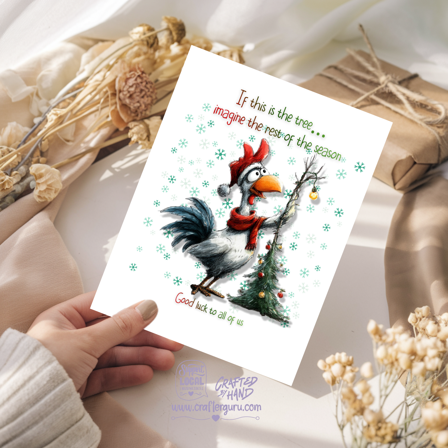 Funny Christmas Card – ‘If This Is the Tree… Imagine the Rest’ Chicken Edition- CRD-CH-003