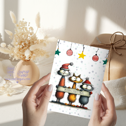 Cute Christmas Card – Trio of Cats Merry Christmas Edition- CRD-CH-009