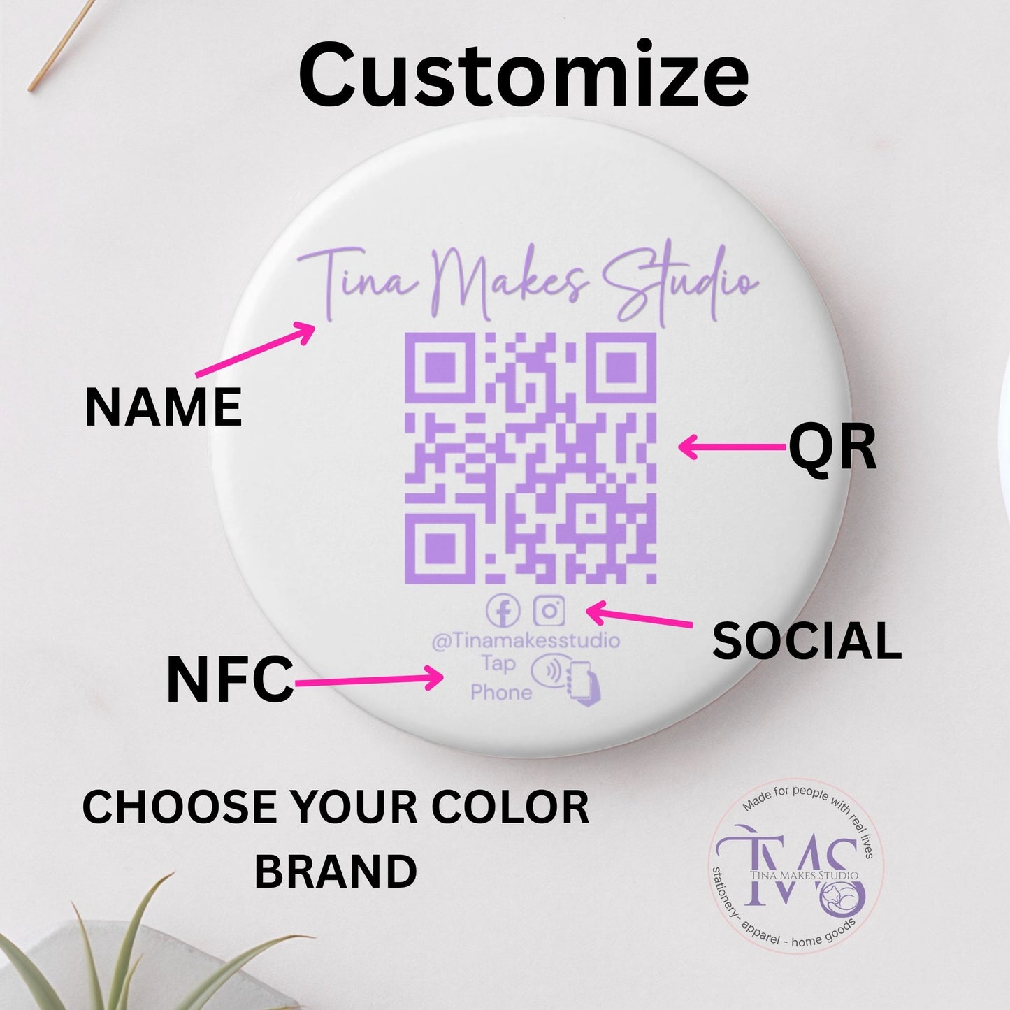 NFC + QR Button Pin – Custom Branded