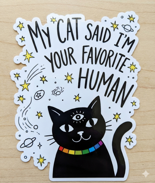Mystical Black Cat Sticker - "My Cat Said I'm Your Favorite Human" | Waterproof Vinyl Decal | STK-028