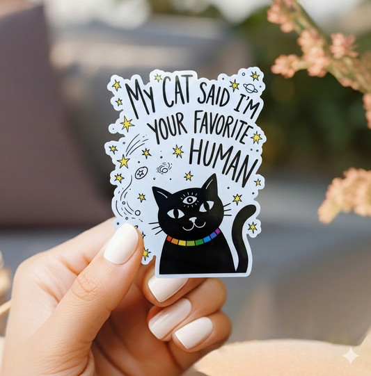 Mystical Black Cat Sticker - "My Cat Said I'm Your Favorite Human" | Waterproof Vinyl Decal | STK-028