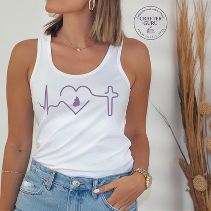 Faith Heartbeat T-Shirt – Christian Cross ( Ladies RACERBACK TANK )