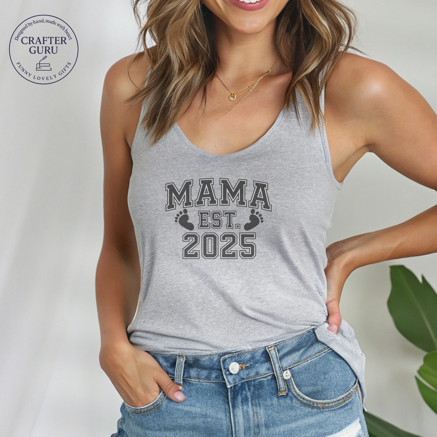 Custom MAMA EST. [Year] T-Shirt – New Mom Gift ( Ladies RACERBACK TANK )