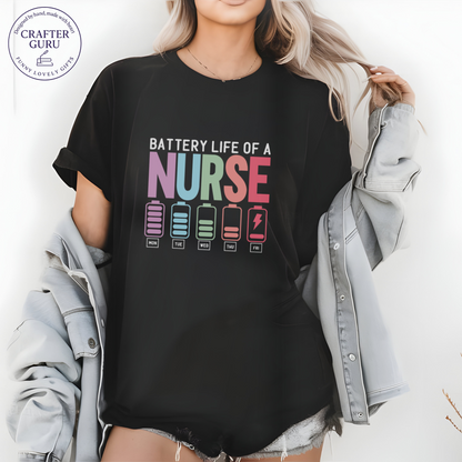 Battery Life of a Nurse – Funny Weekday (unisex Adult Tees)