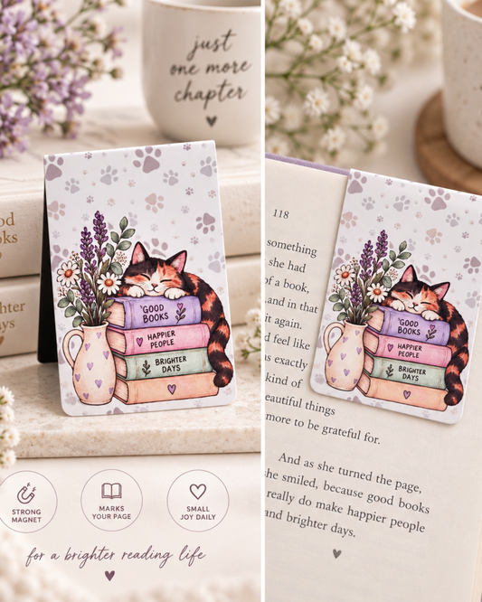 Good Books Happier People Brighter Days Magnetic Cat Bookmark