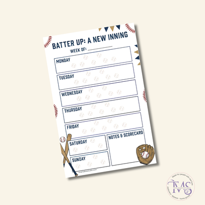 Batter Up: A New Inning Weekly Notepad – 50 Sheets