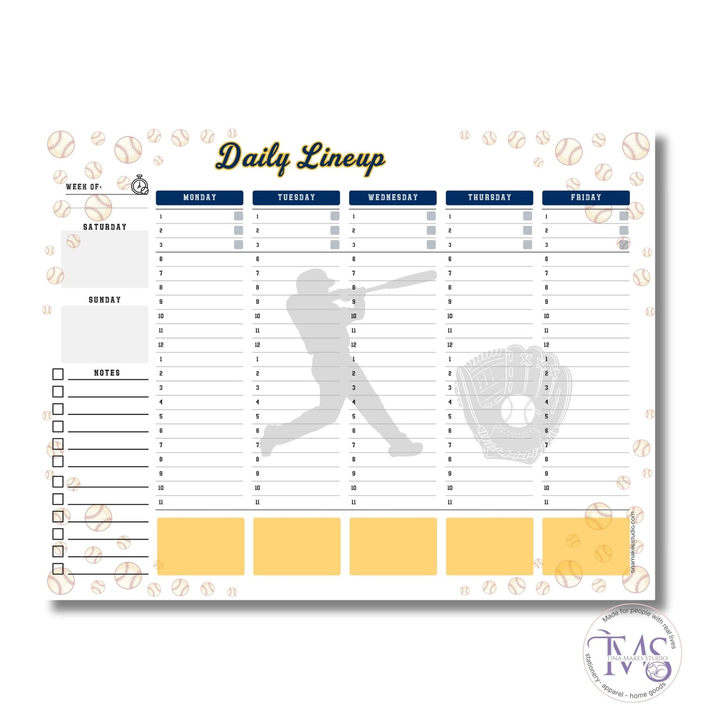 Daily Lineup Baseball Weekly Planner Pad – 50 Sheets