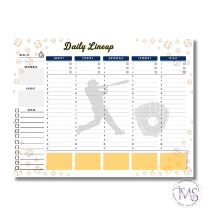 Daily Lineup Baseball Weekly Planner Pad – 50 Sheets