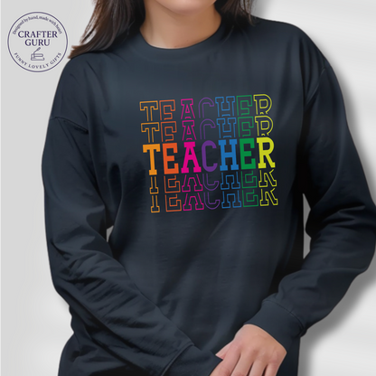 Retro Rainbow Teacher  – Cute Colorful Tee for Educators  (Adult Long Sleeve)