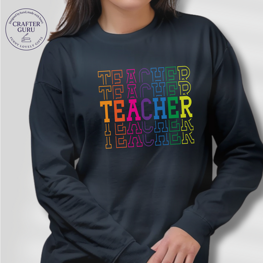 Retro Rainbow Teacher  – Cute Colorful Tee for Educators  (Adult Long Sleeve)