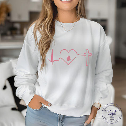 Faith Heartbeat T-Shirt – Christian Cross (Adult Long Sleeve)