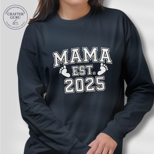 Custom MAMA EST. [Year] T-Shirt – New Mom Gift (Adult Long Sleeve)