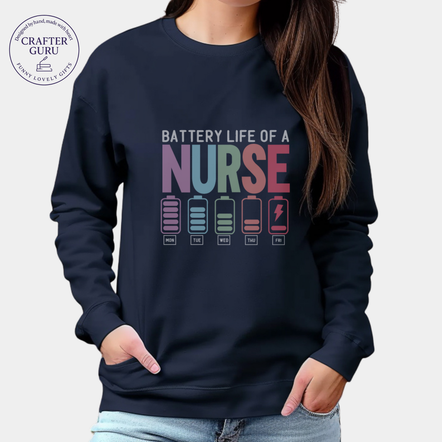 Battery Life of a Nurse – Funny Weekday (Adult Long Sleeve)