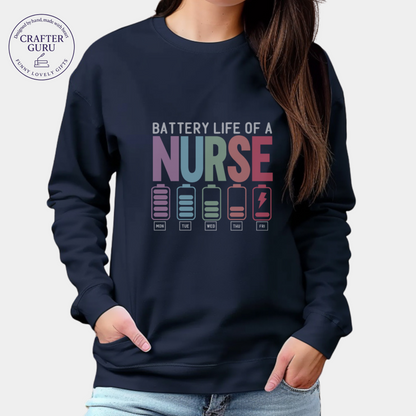 Battery Life of a Nurse – Funny Weekday (Adult Long Sleeve)