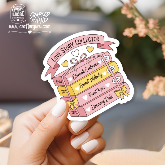 Love Story Collector Sticker | Romance Movie DVD Stack Decal | Aesthetic Pink Bookish Sticker | Waterproof Vinyl Laptop Decal | STK-024