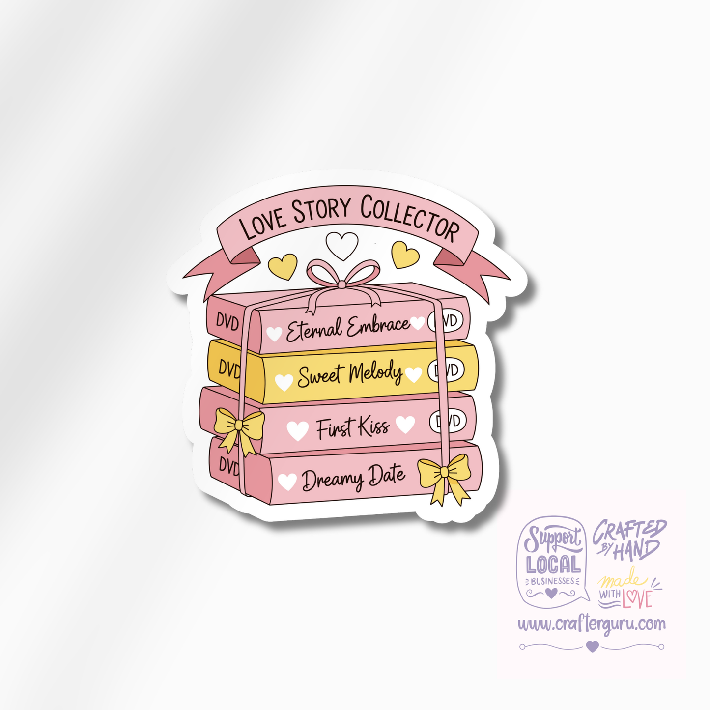 Love Story Collector Sticker | Romance Movie DVD Stack Decal | Aesthetic Pink Bookish Sticker | Waterproof Vinyl Laptop Decal | STK-024